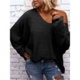 thumbnail image 4 of Suéter Holgado de Punto de Larga con Cuello en V para Mujer Negro M, 4 of 5