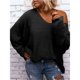 thumbnail image 4 of Suéter Holgado de Punto de Larga con Cuello en V para Mujer Negro XL, 4 of 5