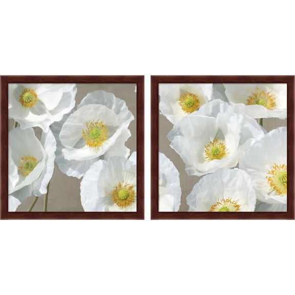 Great Art Now Poppies on Taupe by Leonardo Sanna, 2 Piece Framed Art Set Each 13"W x 13"H