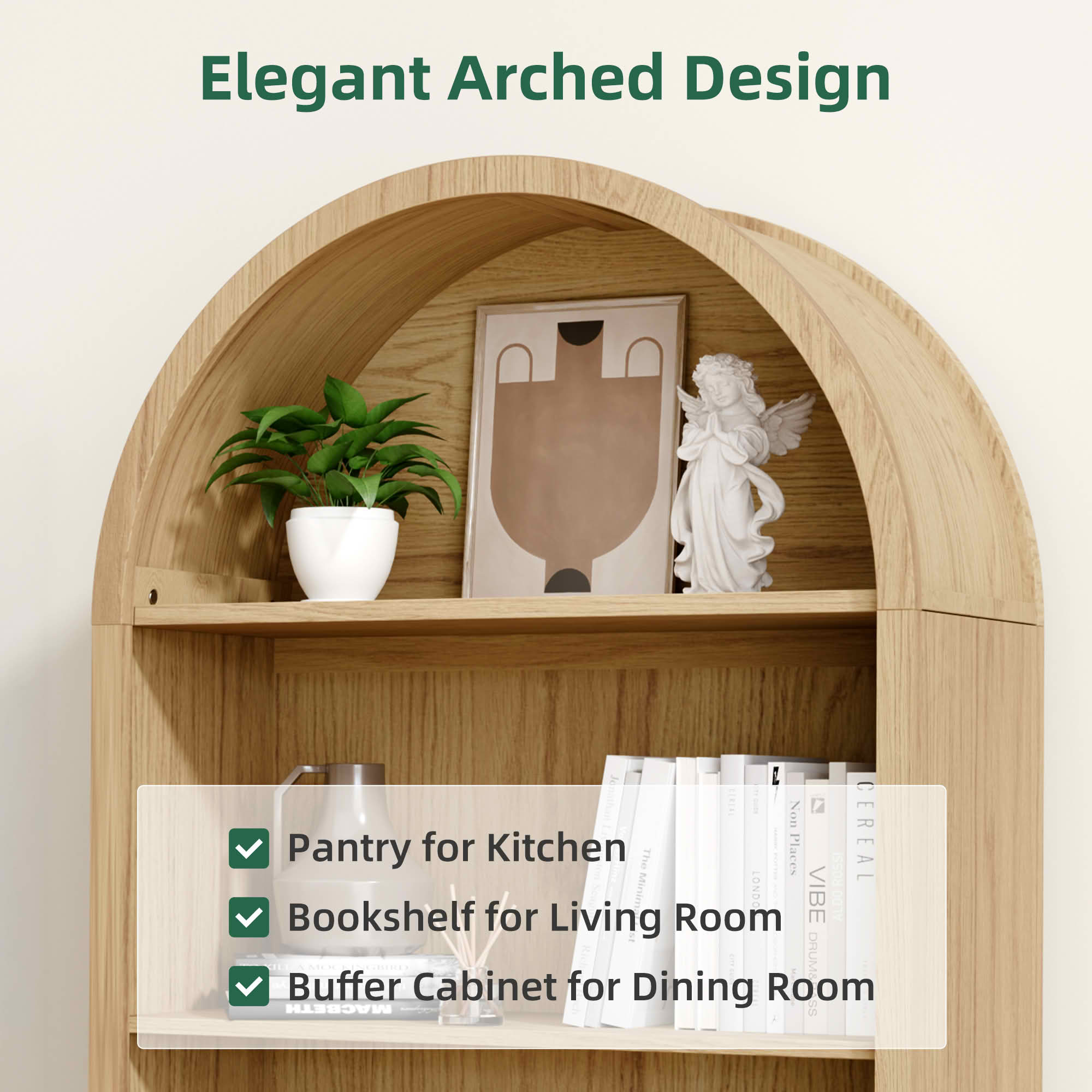 MAYEERTY 25.6"×10.2"×60" Beech Wood Arch Decor Cabinet, Cross Doors Beech Beech Wood for Home Office