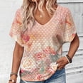 thumbnail image 2 of YOIAVAIOY Women's Lightweight Floral Printed Blouses V Neck Short Sleeve T Shirts Summer Casual Loose Dressy Outfits Multicolor XL, 2 of 7