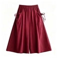 thumbnail image 4 of Hngshg Plus Size Capris for Women Flowy Loose Smocked Solid Color Casual Wide Leg Pants Summer Vacation Pants with Pockets, 4 of 5