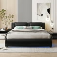 thumbnail image 2 of Euroco Full Size Platform Bed, Upholstered Faux Leather Platform Bed with LED Light for Kids Teens, Black, 2 of 7