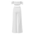 thumbnail image 6 of Summer Pants for Women Fashion Solid Cold Shoulder Ruffle Shirt Button Zipper Wide Leg Pant Suit Womens Sweet Pants Extra Long Dress for Tall Women Thermal Sports Fuzzy Sweatpants plus Size White L, 6 of 8