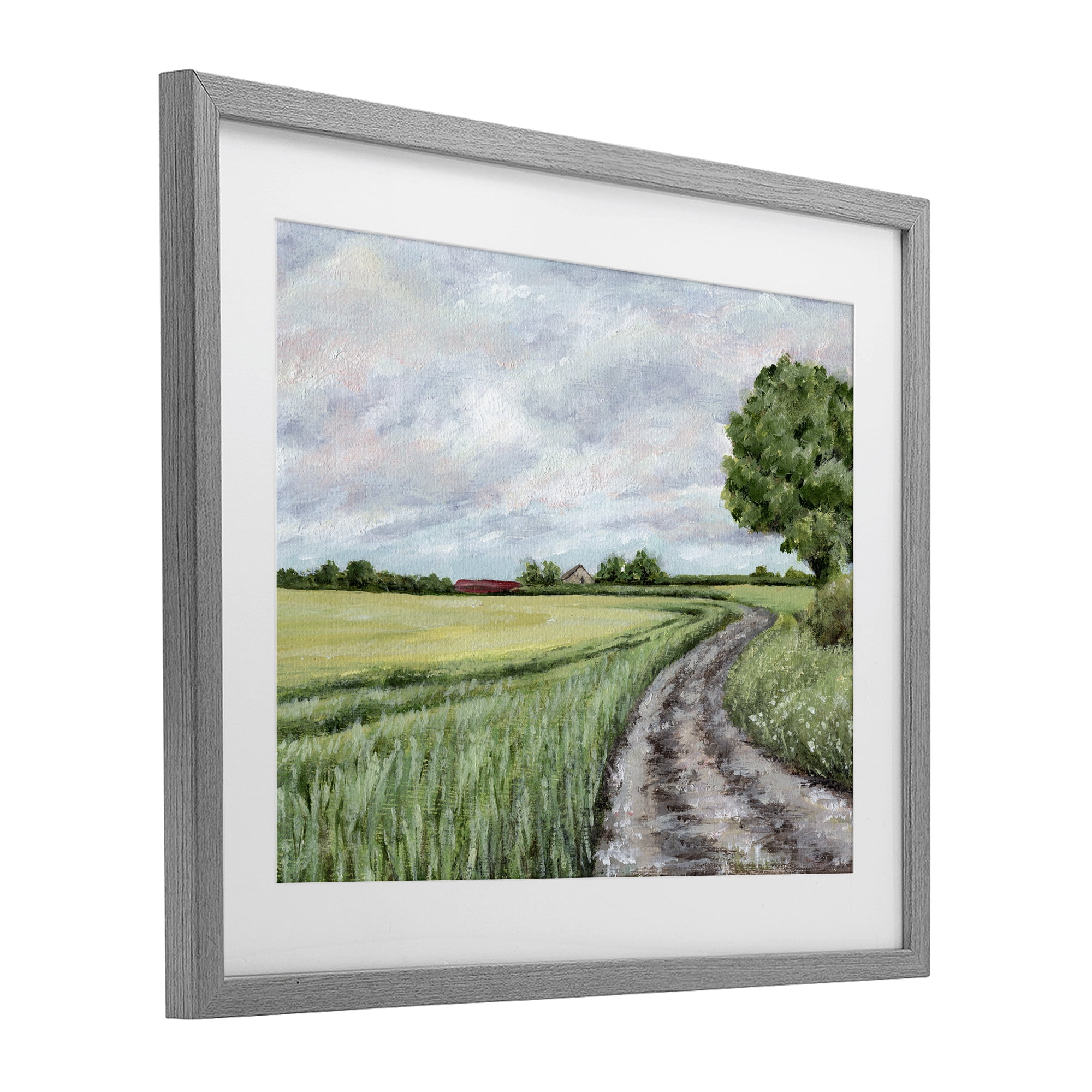 Winding Country Roads Gray Framed Print Under Glass, design by Leah Noel Art