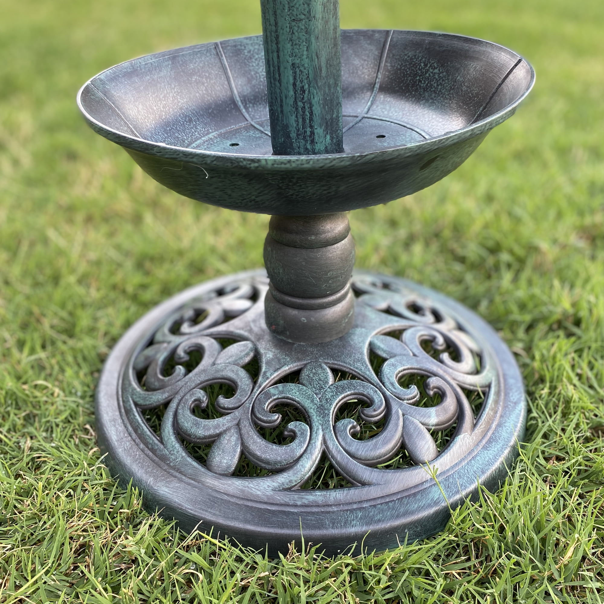 Westcharm 30 Inch Solar Lighted Bird Bath for Yard and Garden with Planter Bowl - Verdigris Green