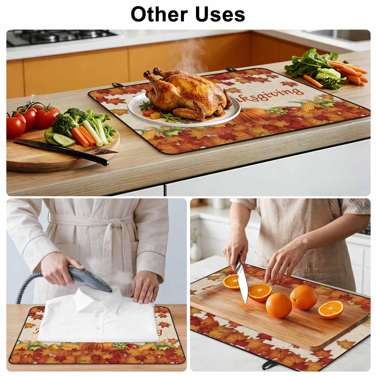 Orange Maple Stove Top Cover for Electric Stove, Heat-proof & Non Slip Glass Top Stove Cover Protector, Thanksgiving Pumpkin Autumn Fruit Vintage Kitchen Flat Cooktop Rubber Mat 24x21 Inches