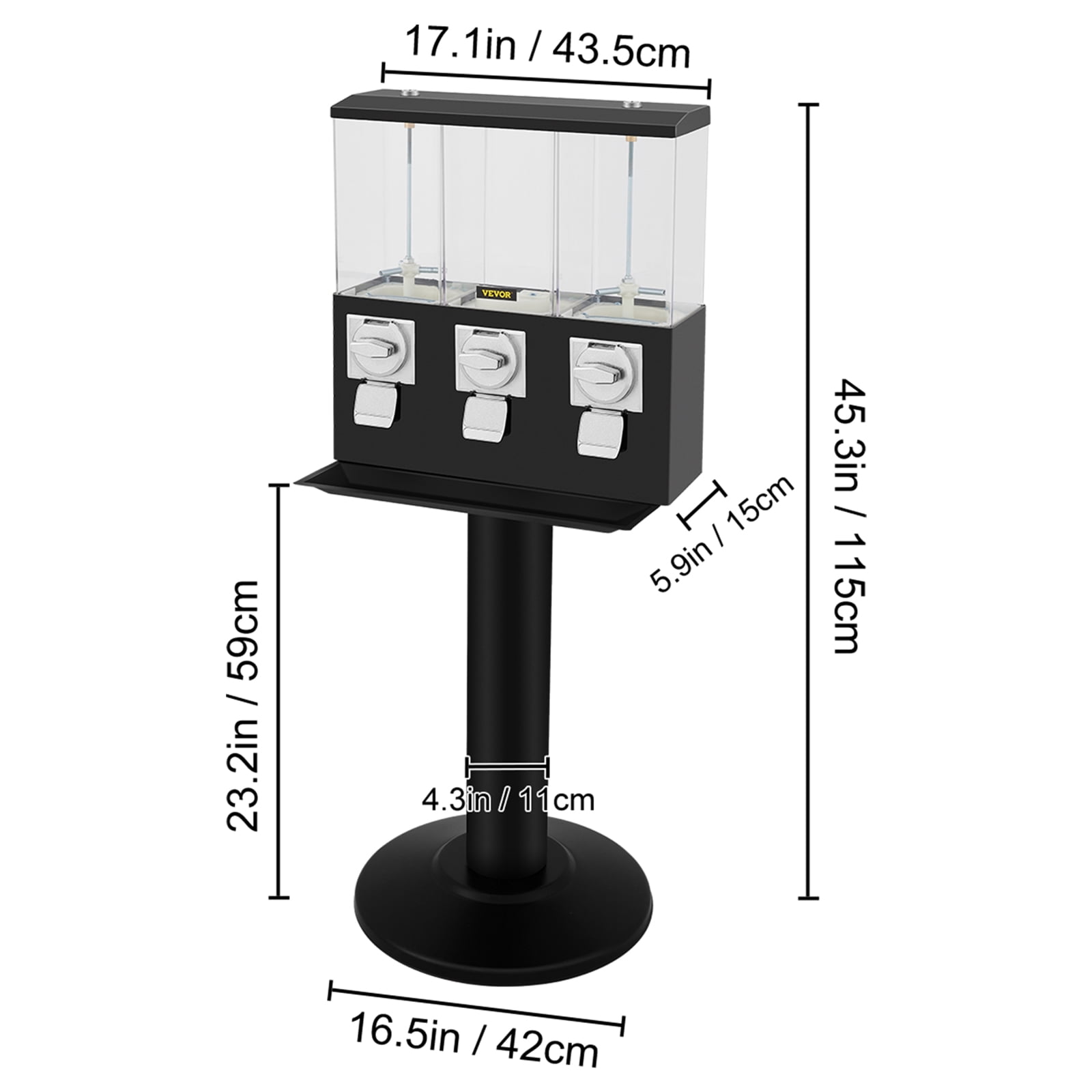 Double Barrel Bulk Candy Vending Machine with Wood Stand BLACK 