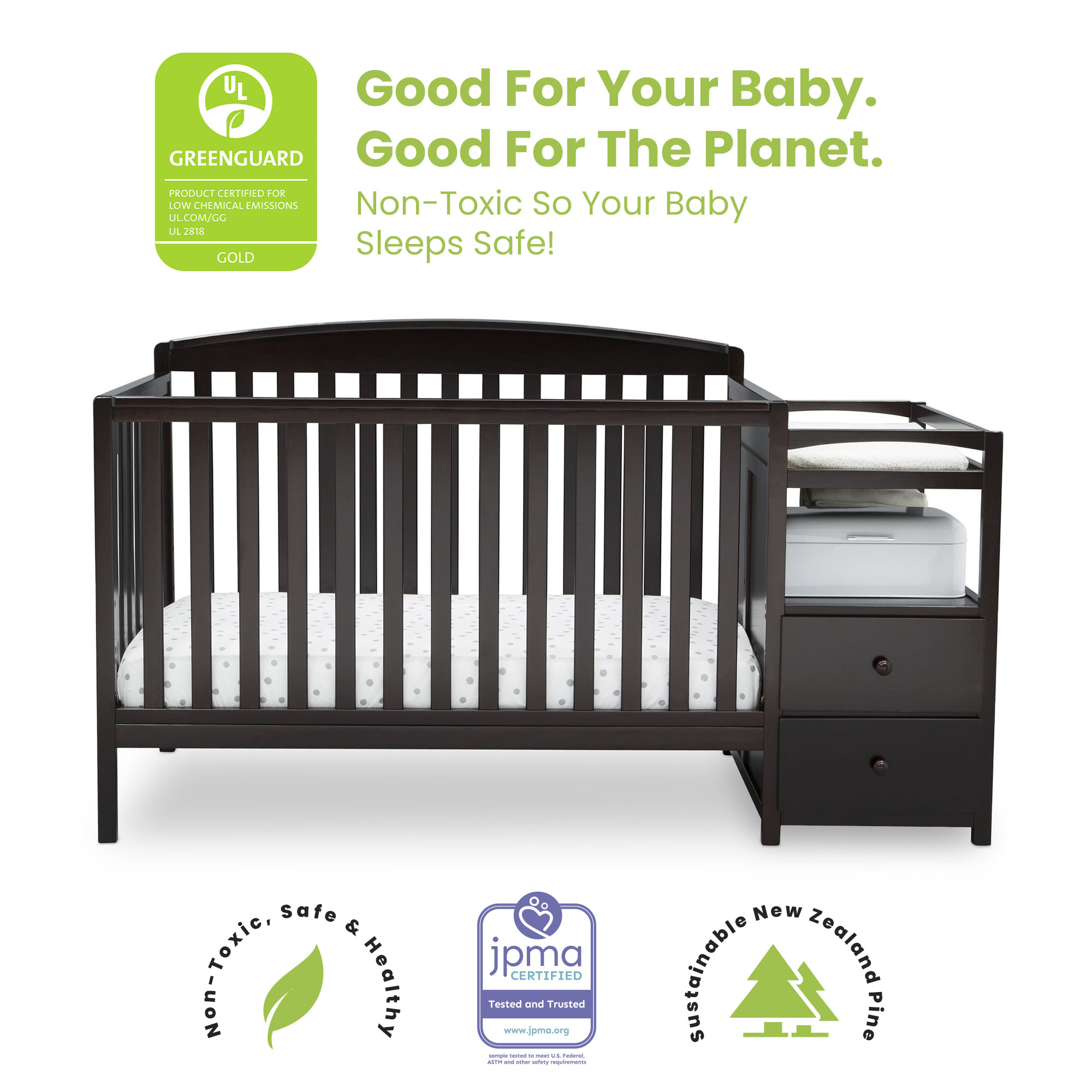 Delta Children Royal 4-in-1 Convertible Baby Crib and Changer, Dark Chocolate - image 5 of 10