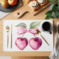 thumbnail image 2 of Pink Cherry Bow Placemats Set of 6, Spring Sweet Heart-shaped Cherry Green Leaf Non-Slip Place Mats Washable Table Mats for Kitchen Dining Table Decorations Indoor/Outdoor, 2 of 9