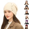 thumbnail image 1 of D-GROEE Slouchy Beanies for Women Winter Soft Warm Faux Rabbit Fur Hat Skull Cap Ladies Knit Rhinestone Decor Beanie Hat for Women, 1 of 1