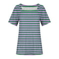 thumbnail image 4 of Scyoekwg Womens Short Sleeve T Shirts Square Neck Tunic Tshirt Trendy Stripe Print Loose Lightweight Blouses (Green,XL), 4 of 4