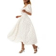 thumbnail image 5 of Qiylii Women Summer Casual Dress, Short Puff Sleeve Plain/Floral Square Neck High Waist Dress, Ladies Summer Long One-Piece Dresses, 5 of 9