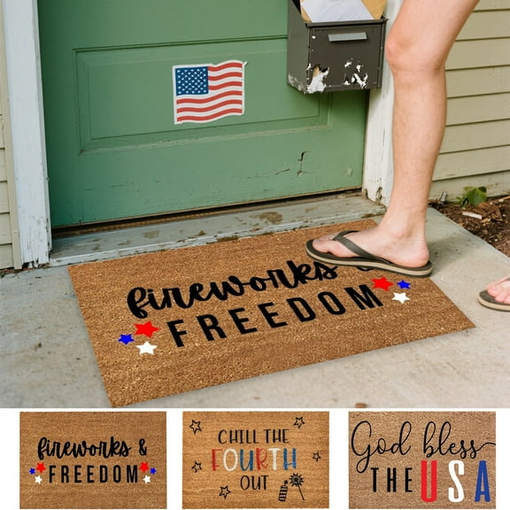 Yhmxh Patriotic Natural Coir Door Mat, 4th of July Entrance Door Rugs, Welcome Mat Non Slip Independence Day Doormat for Memorial Day Front Porch Indoor Outdoor Entryway Decoration, 16 x 24 Inch