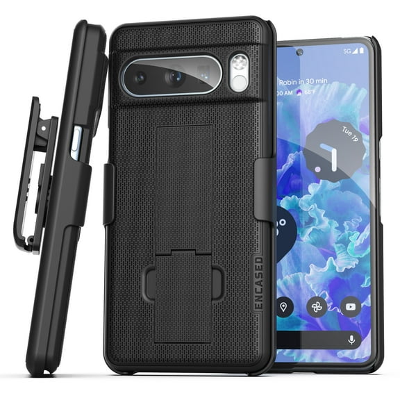 Encased DuraClip for Google Pixel 8 Pro Belt Case with Holster Clip and Phone Kickstand - Black