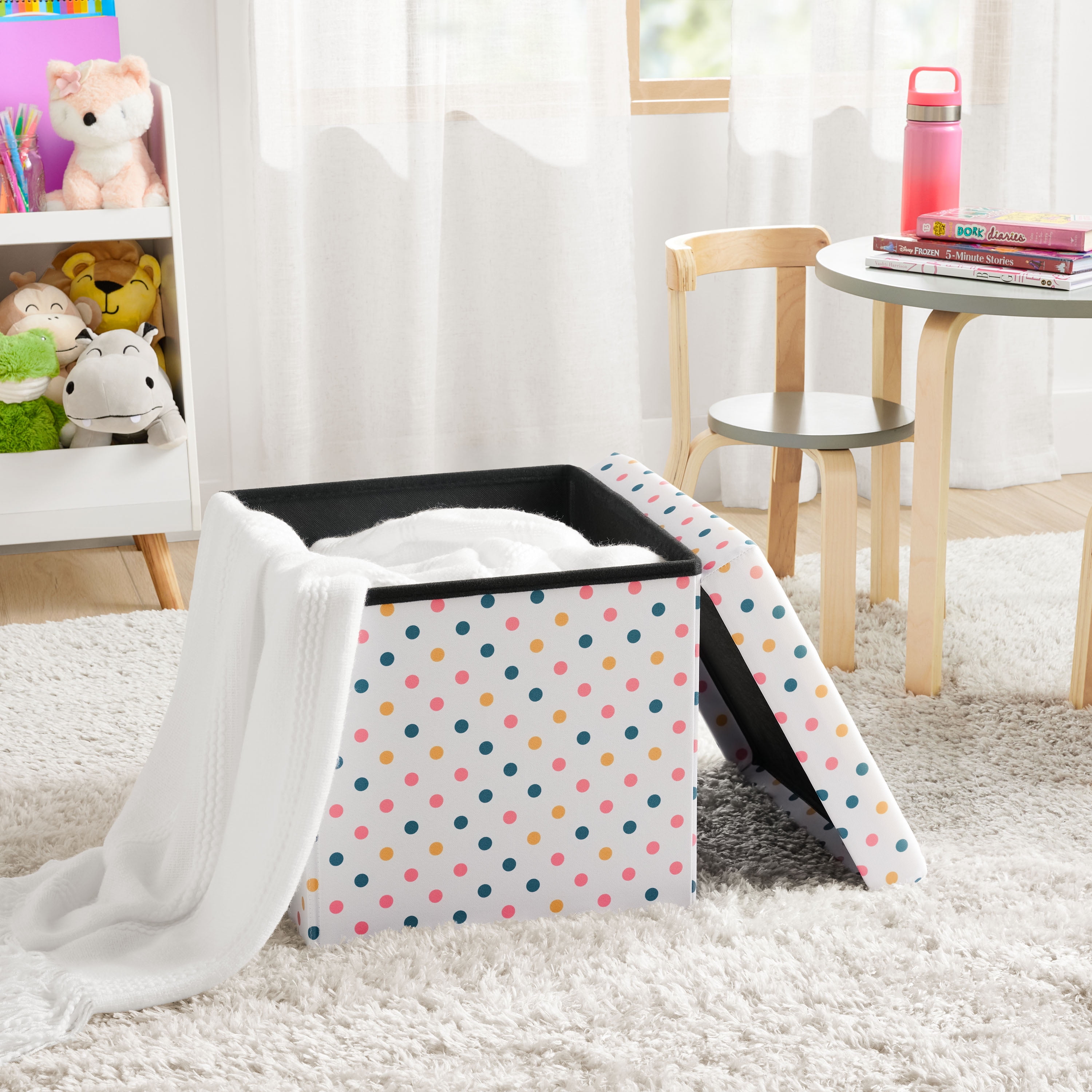 (2 pack) Kvell Kids 15 Inch Collapsible Toy Storage Bin with Polka Dot Design and Removable Lid