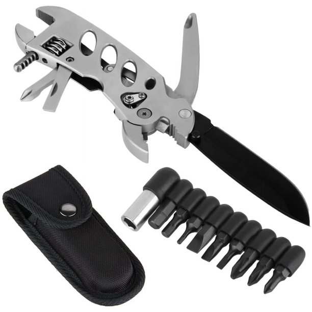Herramienta multifunción Llave Cuchillo Alicates Destornillador Llave ajustable - Herramientas para exteriores con estuche de nailon
