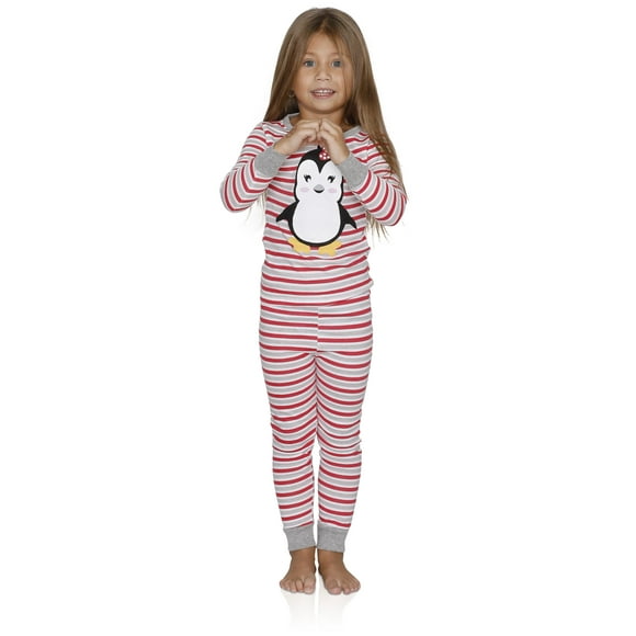 Cozy Couture Girls' 2 Piece Penguin Cotton Pajamas