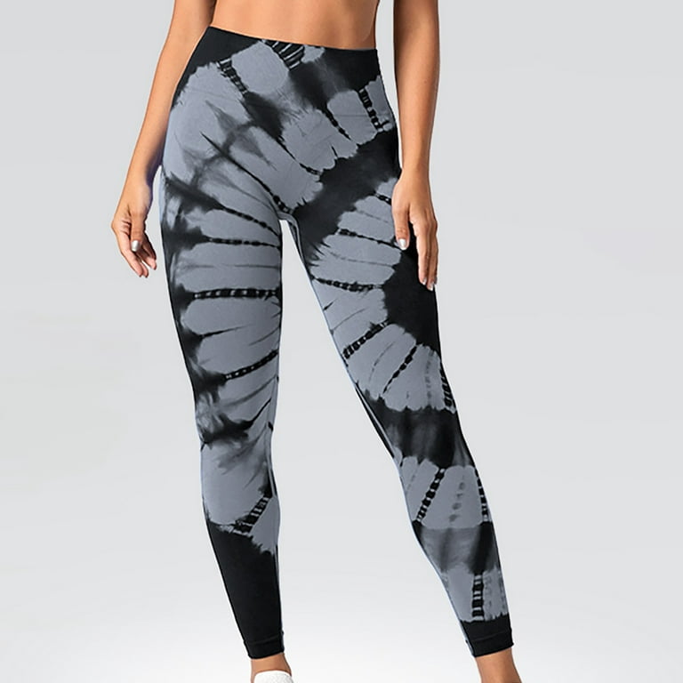Women High Waist Legging Pants Thread Seamless Floral Print Tight Butt Lift  Shaping Workout Yoga Trousers (L, Gray)