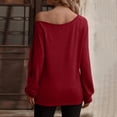 thumbnail image 3 of Jersey de mujer con hombros descubiertos, manga larga, color puro, sudadera, blusa para otoño invierno, rojo vino M, 3 of 5
