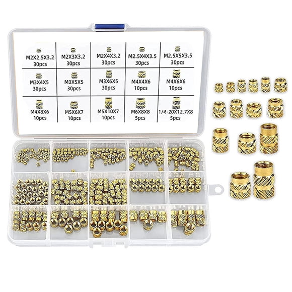 300pcs Threaded Inserts M2 M2.5 M3 M4 M5 M6 Insert Nuts Brass Threaded Bushing