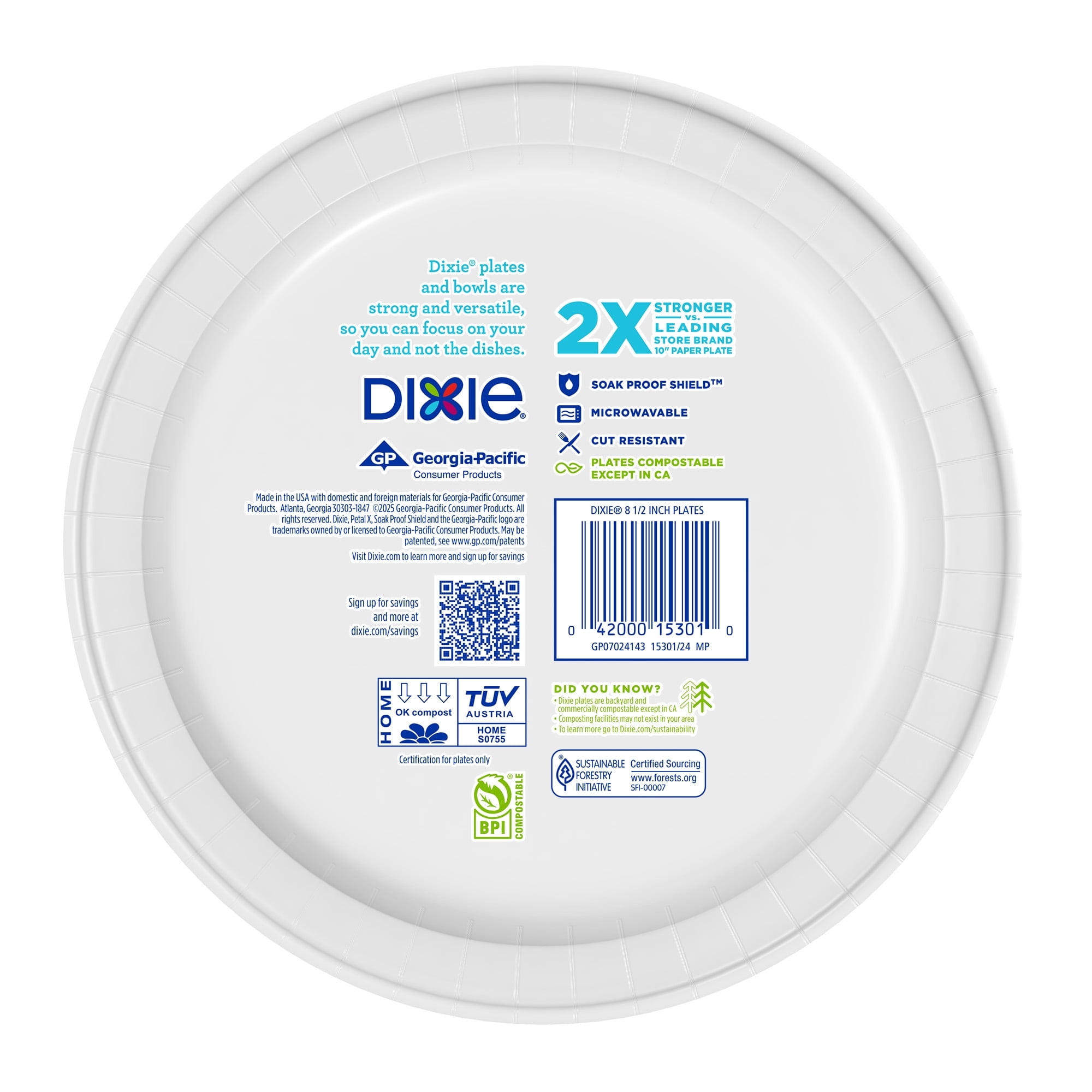 Dixie Disposable Paper Plates, 8.5", Multi-Color, 300 Count