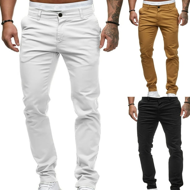 Farfi Travel Office Hombres Casual Color Sólido Pantalones rectos Slim Fit Pantalones largos Negro Farfi Pantalones
