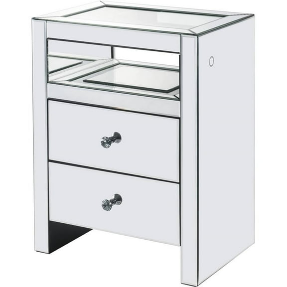 Bowery Hill Contemporary NIghtstand with LED Lights in Mirrored