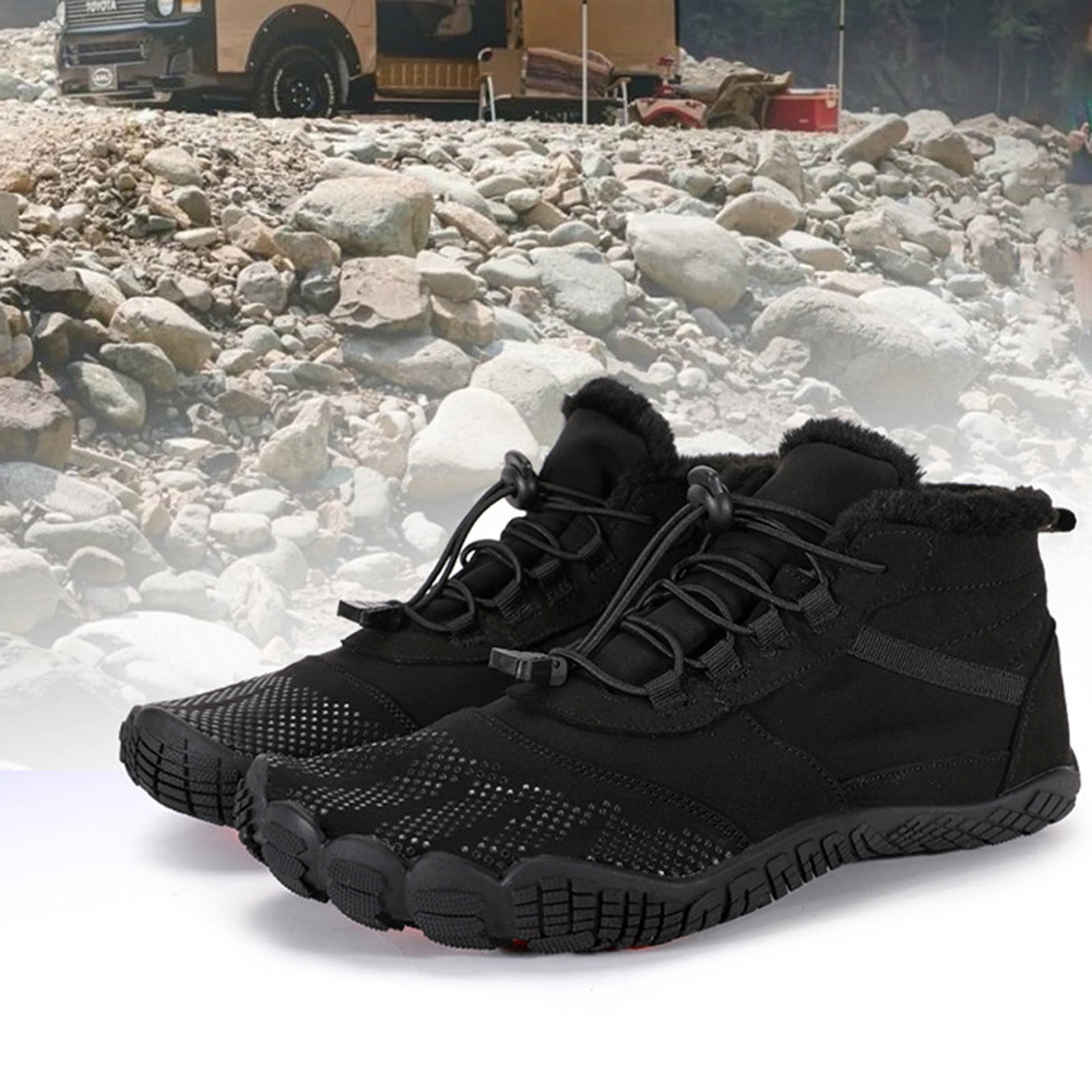 Sexlip Barefoot Shoes For Men Winter Warm Water Proof Suede Leather Hiking Boots Outdoor Trekking Comfortable Breathable Lightweight Shoes Black 41