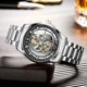 thumbnail image 3 of Reloj LIGE Reloj de moda para hombre diseño hueco plateado y negro, 3 of 5