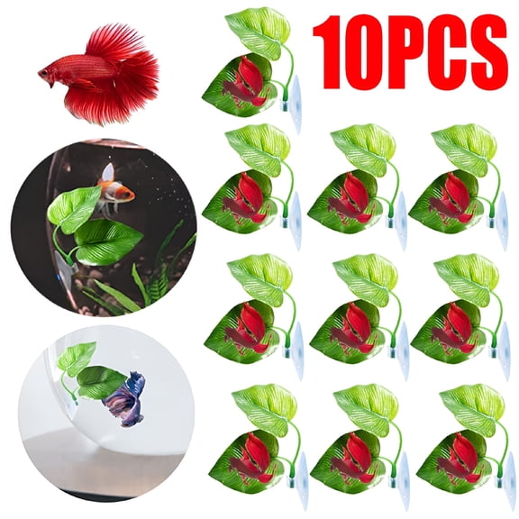 ACDANC 10PCS Betta Fish Leaf Pad Betta Fish Hammock Betta Fish Tank Accessories Betta Fish Toys Tank Decoration, Suitable For Large And Small Fish Tanks, Aquariums