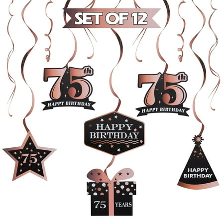 

LINGTEER Happy 75th Birthday Rose Gold Swirls Streamers - Cheers to 75th Birthday 75 Years Old Bday