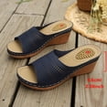 thumbnail image 4 of Women's Wedge Sandals Hollow out Leather Open Toe Orthopedic Slippers Casual Platform Slip on Slides Blue Size 8, 4 of 6