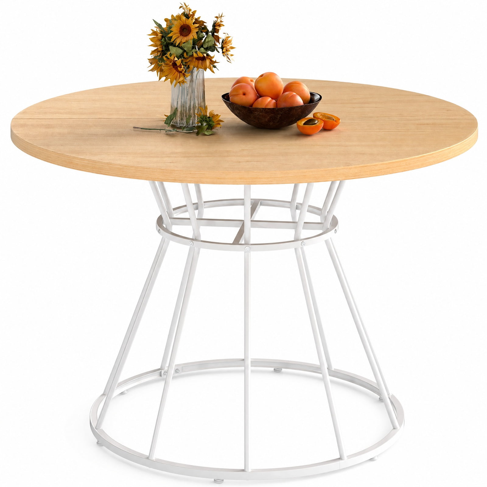 Furnibear 47 Inch Round Farmhouse Dining Table for 4 with Natural Wooden Tabletop