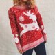 thumbnail image 4 of ICHUANYI Clearance Christmas Fawn Snowflake Ladies Casual Print Long Sleeve Round Neck Pullover Sweater Top(Red, S) ICHUANYI WER2023081504733, 4 of 5