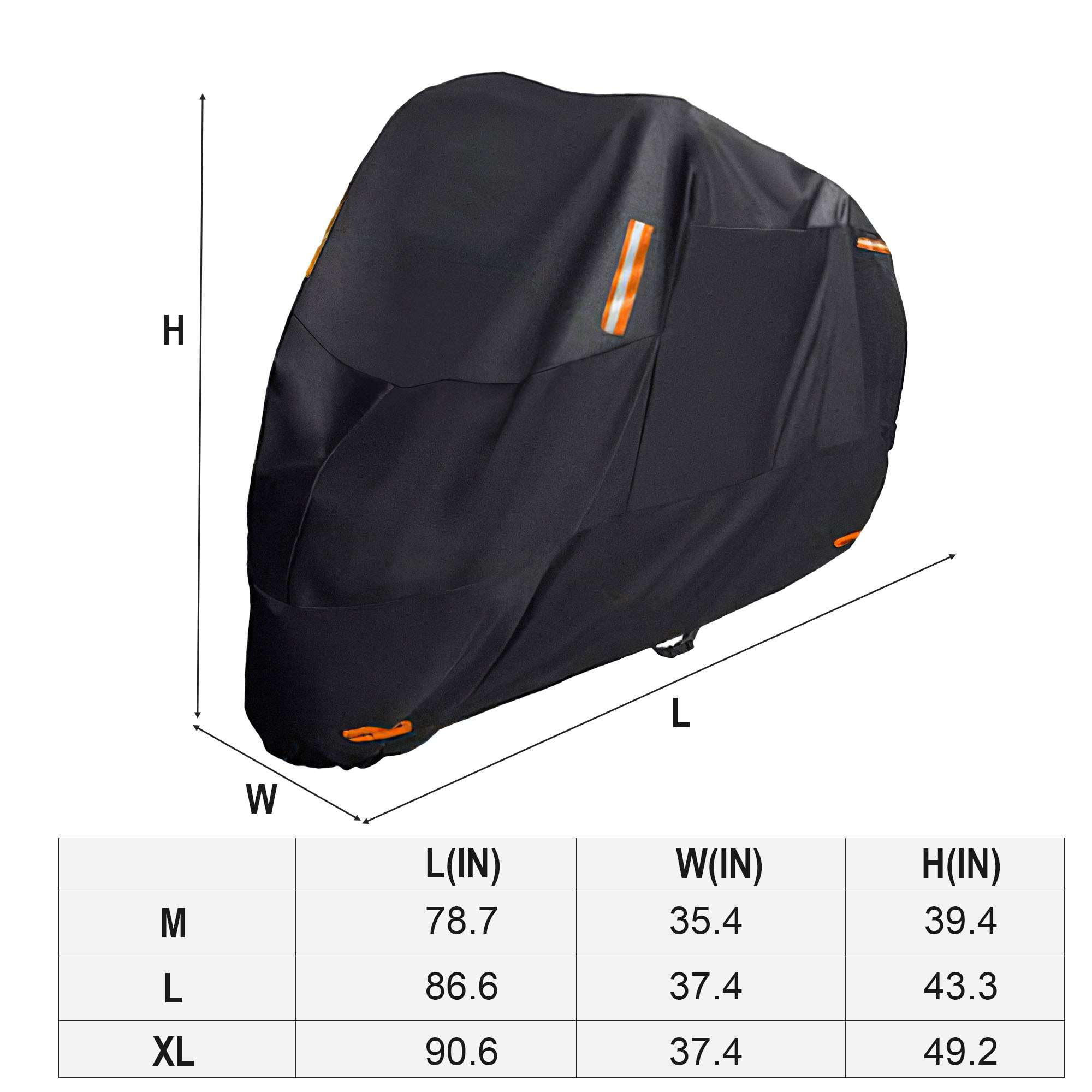 Deago Motorcycle Cover Heavy Duty All Season Waterproof Outdoor Sun Protection Night Reflective with Lock-Holes & Storage Bag Fits up to 90.6" Motorbike Vehicle