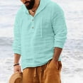 thumbnail image 2 of Gibobby Mens Long Sleeve Linen Shirts Hooded V Neck Button Up Hoodies Casual Vacation Shirts (Mint Green,3XL), 2 of 8