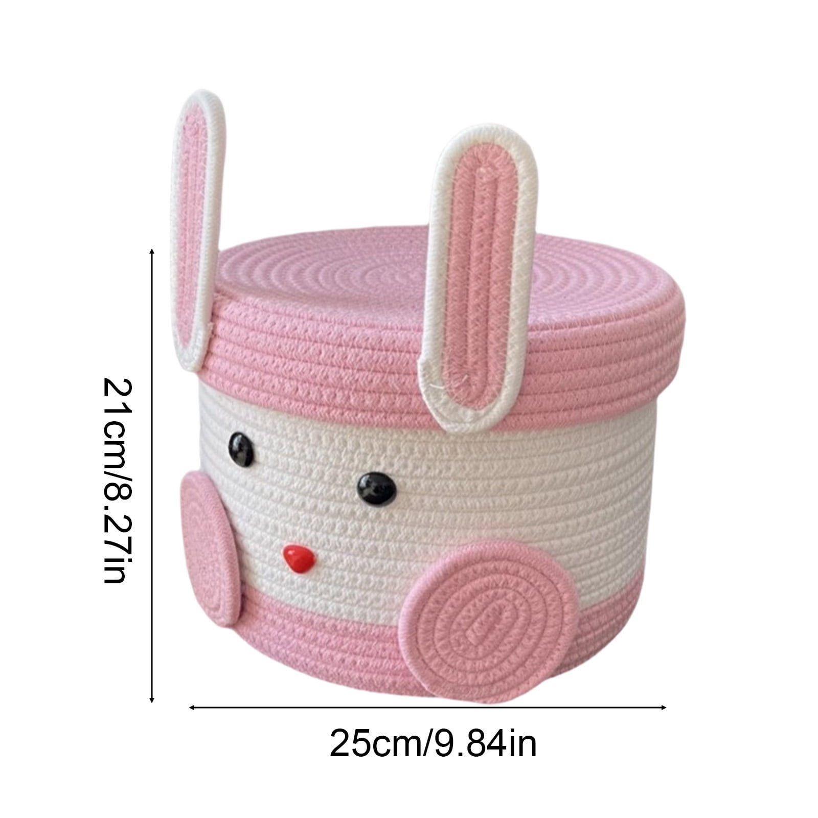 Rabbit Shaped Cotton Rope Storage Basket with Lid Handwoven Polyester Easter Basket for Candy Toys Home Decor, 9.84x8.27 Inch