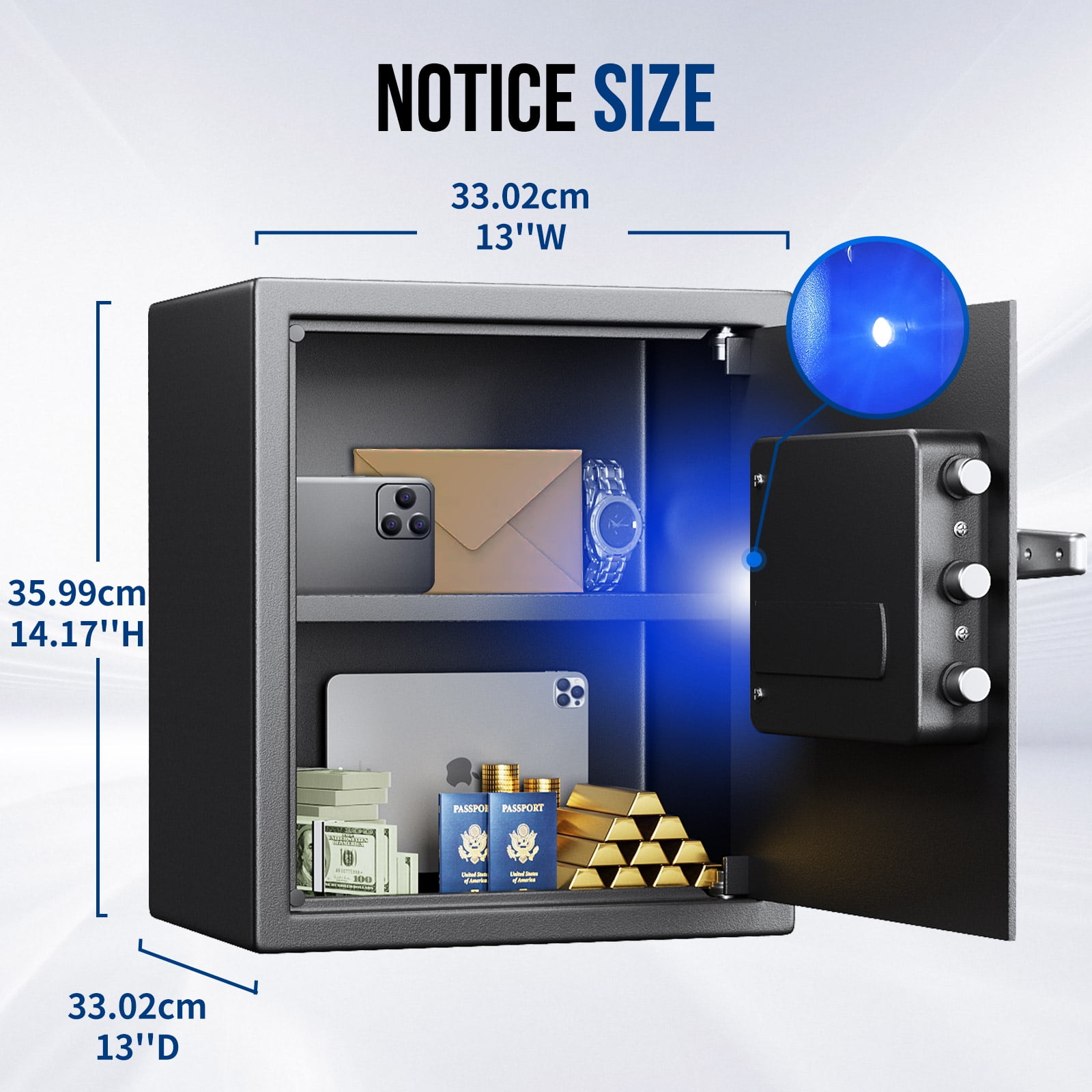 Safe Box,Blacksmith 1.5 Cuft Biometric Safe Lock Box with Fingerprint,Code and Keys Access,16 Gauge Solid Steel Heavy Duty Security Money Safe Lock Cabinet with Fireproof Document Bag,Black