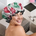 thumbnail image 5 of Shower Caps,Christmas Stocking Pattern Waterproof Shower Cap for Women 4 Pieces,Double Reusable Hair Cover for Shower PEVA Elastic Stretch Hem, 5 of 7