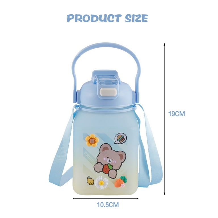 Cartoon Plastic Water Bottle With Strap, Pop-up Lid And Soft Straw, Cute  Design