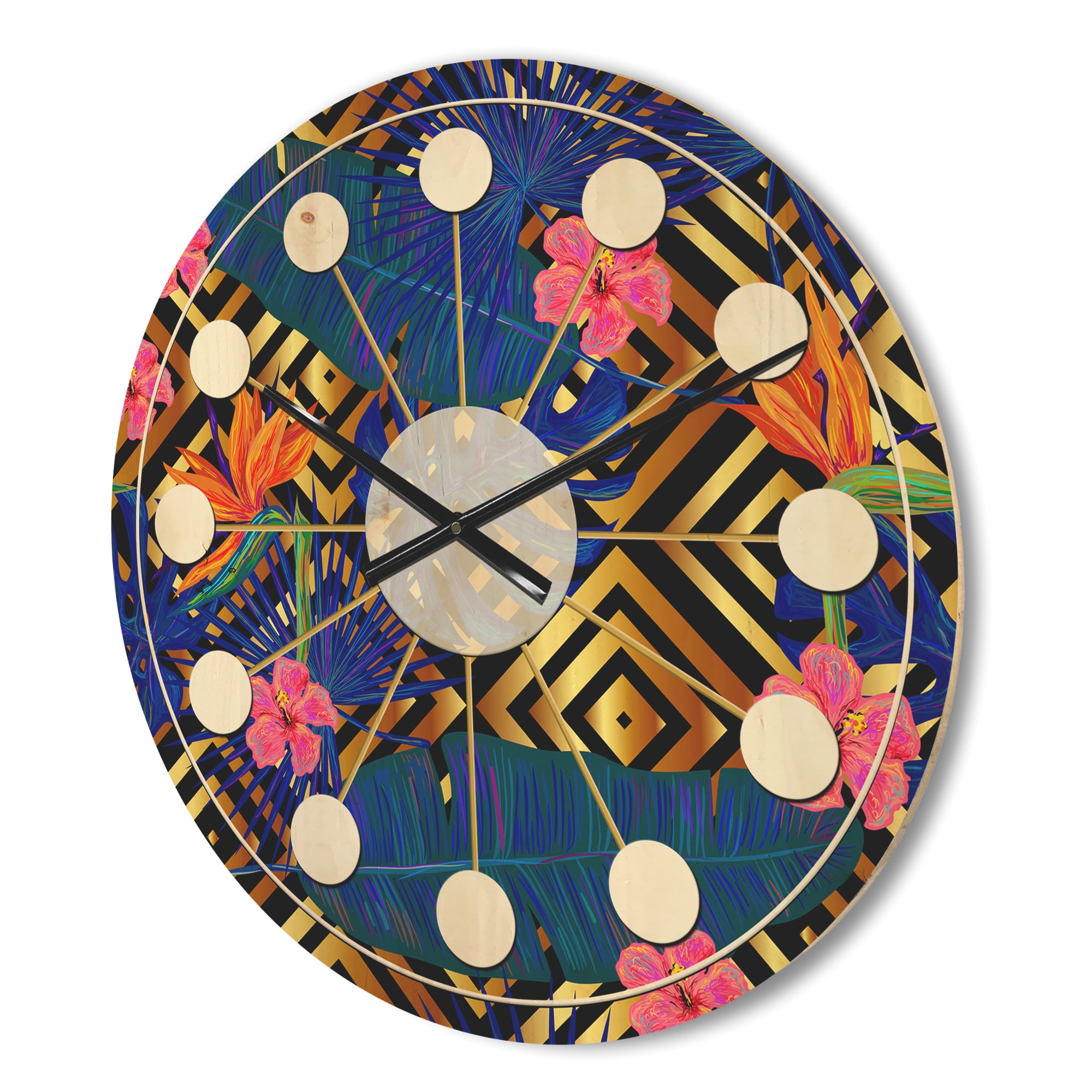 Designart 'Abstract Retro Design Pattern IV' Mid-Century Modern Wood Wall Clock