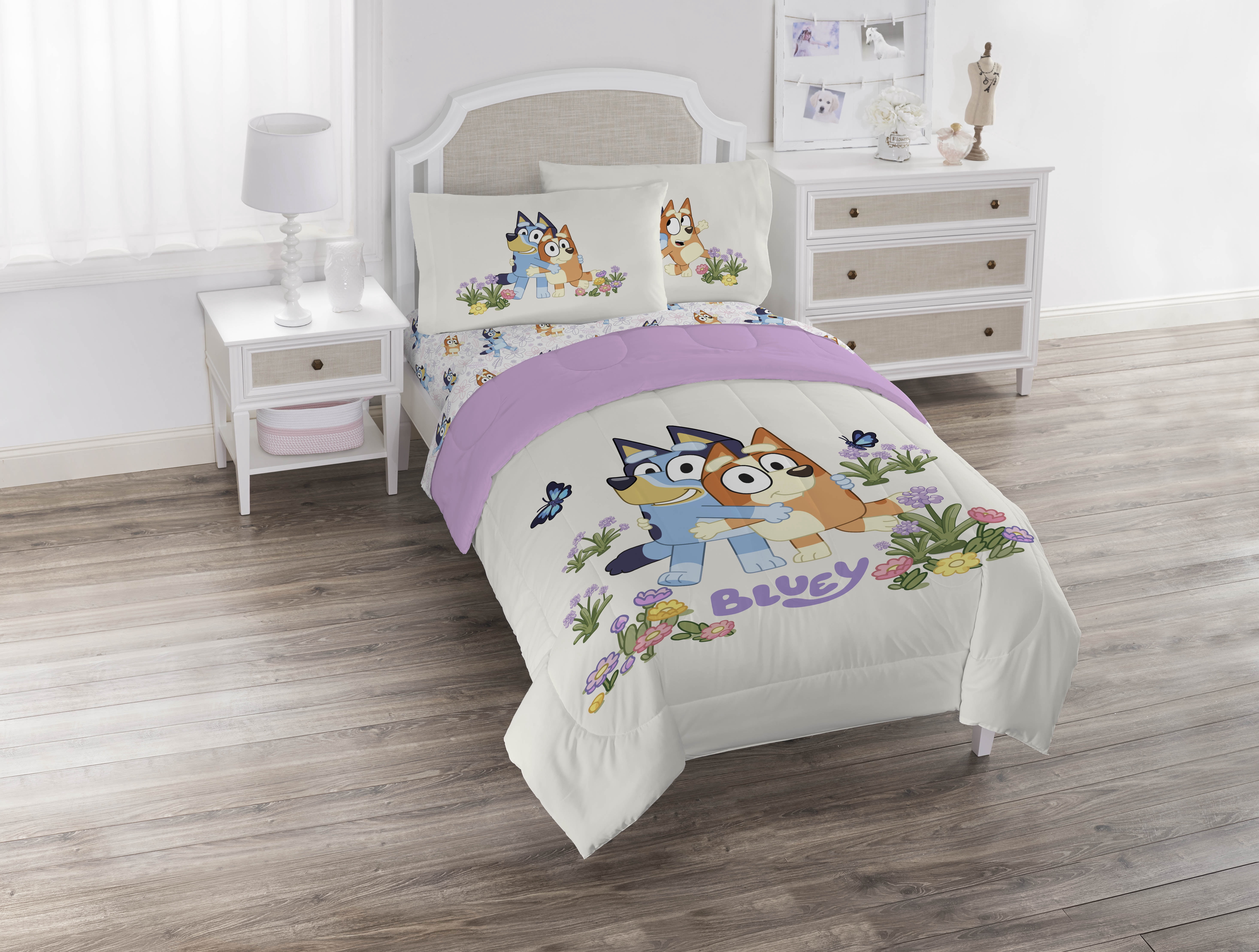 BBC Studios Bluey Garden 5 Piece Twin Size Kids Comforter Set with Sham - Super Soft Bedding for Kids