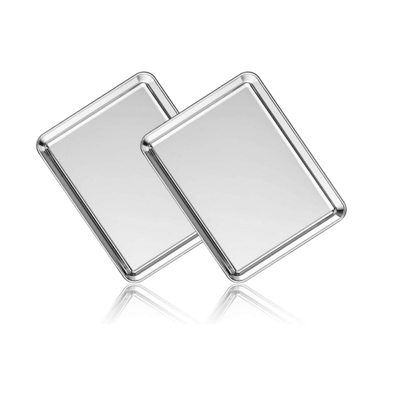 2PCS Small Stainless Steel Baking Sheets,Mini Cookie Sheets,Toaster Oven  Tray Pan & Rectangle Size 9 x 7 x 1 inch Non Toxic & Healthy,Superior  Mirror Finish & Easy Clean,Dishwasher Safe 