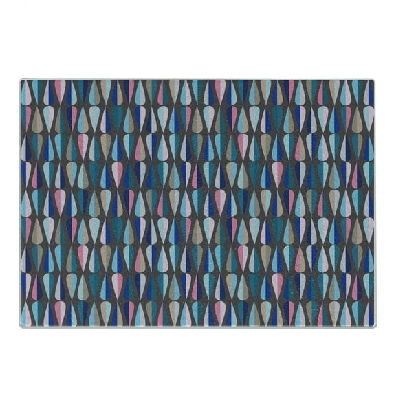 Mid Century Cutting Board, Modern Style Retro Pattern Droplet Shapes Mosaic in Various Color Tones, Decorative Tempered Glass Cutting and Serving Board, Small Size, Multicolor, by Ambesonne
