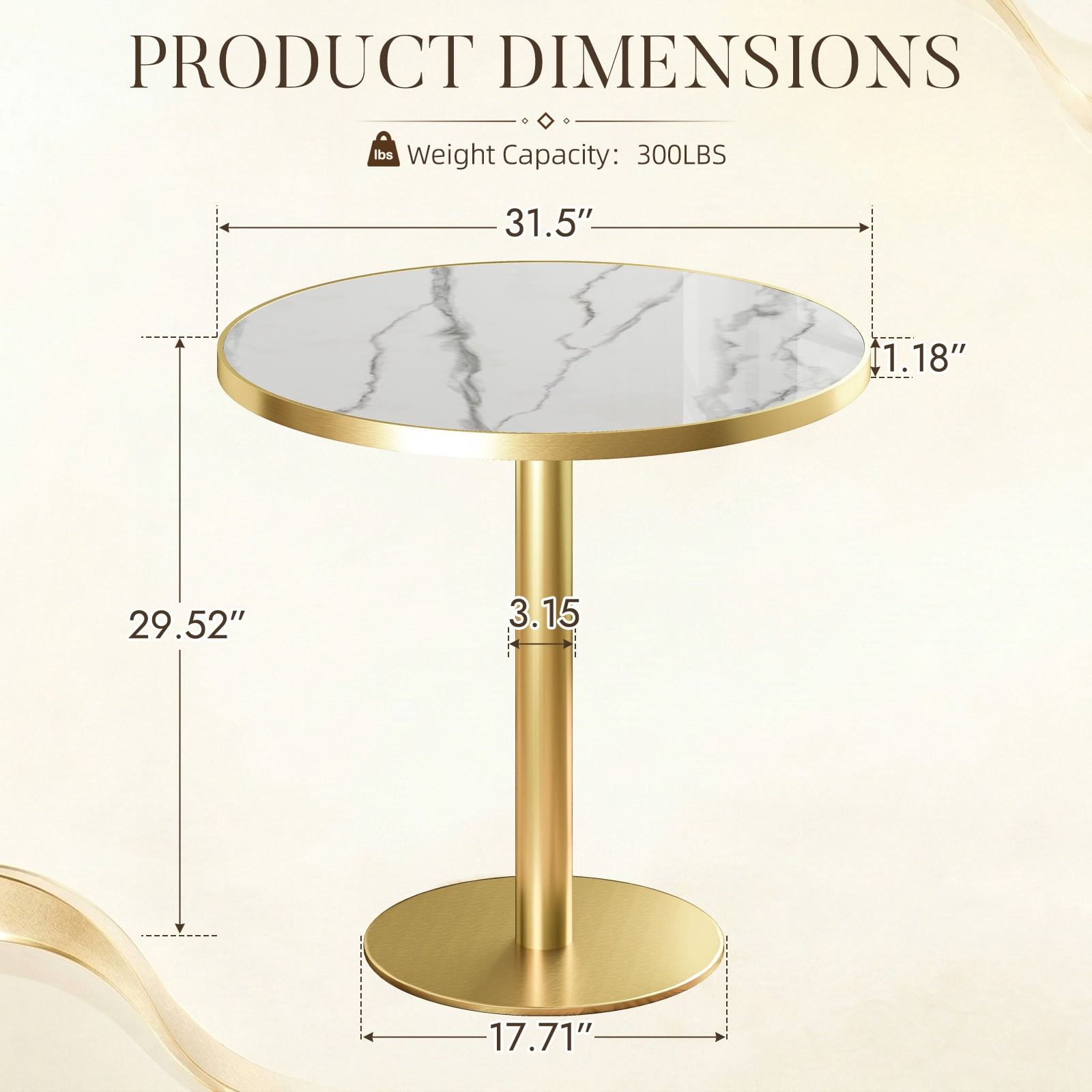 Aukfa 31.5" Round Sintered Stone Dining Table for 2-4, Kitchen Table Tulip Table with Gold Pedestal Base for Bistro Small Apartment,Carrara White