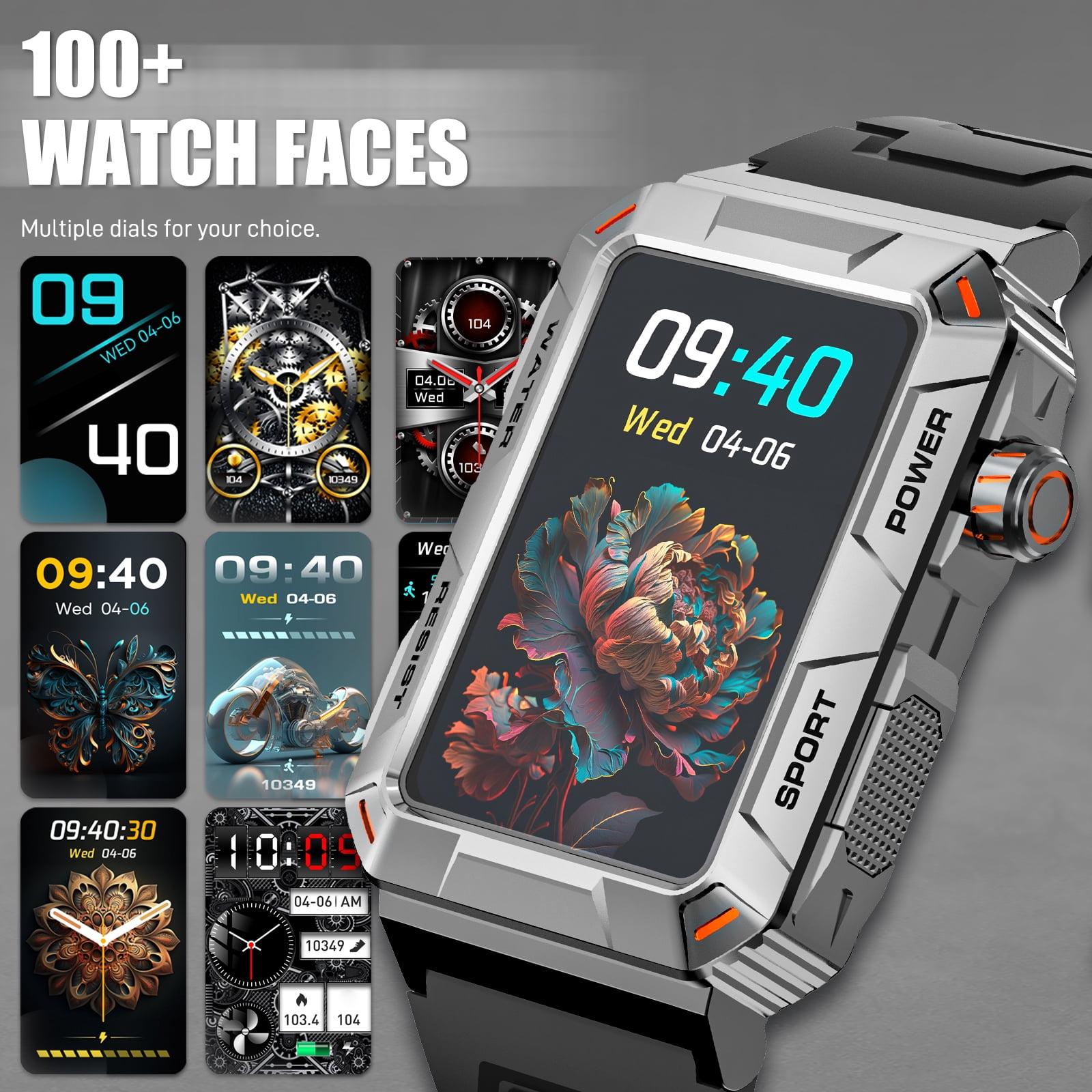 VOPOCO MT88 Rugged Smartwatch Big Screen HD Smart Watch for Men IP67 Waterproof Outdoor Watch Compatible with iOS Android, 1pc