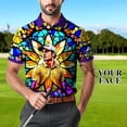 thumbnail image 3 of HOMYGIFTS Custom Face Stained Glass Golf Polo Shirt, Personalized Men’s Short Sleeve Sports Polo with Photo, Colorful Artistic Print, 3 of 10