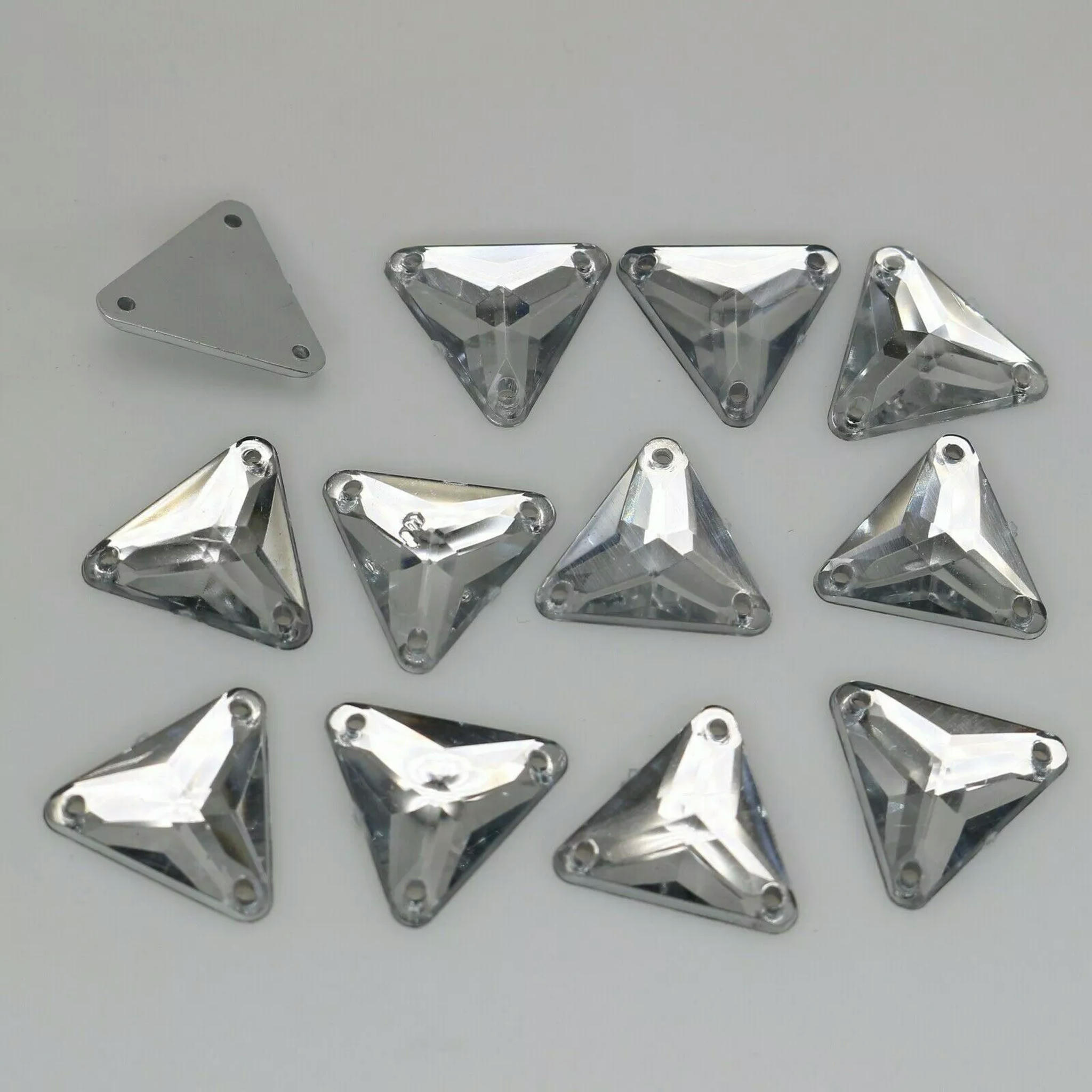 EOEMY 500 Clear Flatback Acrylic Triangle Sewing Rhinestone Button 16mm Sew On Beads
