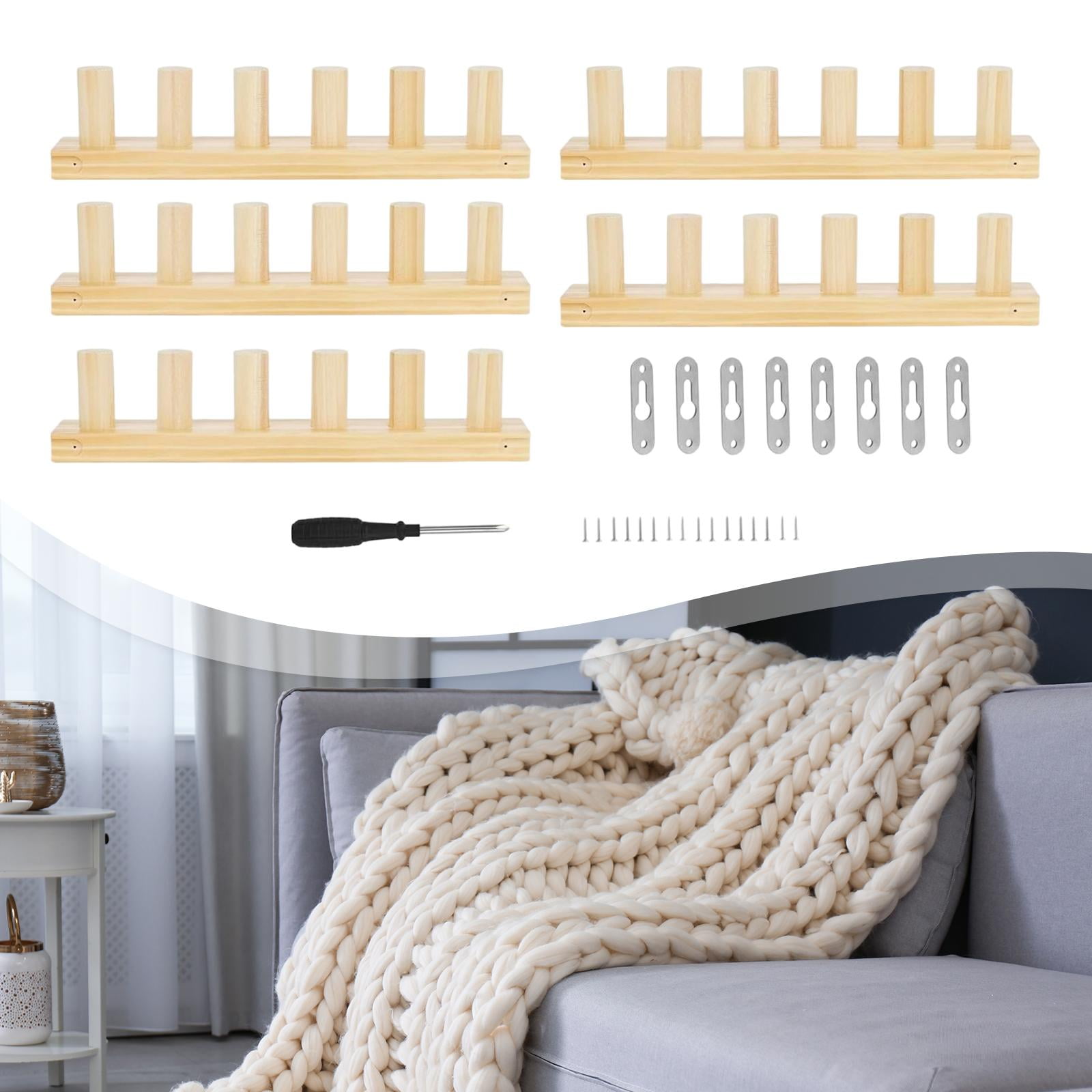 5 Sets Wooden Knitting Loom Kit Blanket Loom Bulky Frame Sturdy Adjustable for DIY Yarn Crafting and Beginners